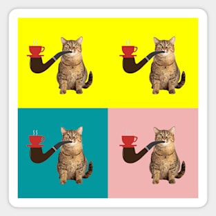 Cat Smoking Coffee (Multicolor) | Cute Cat | Funny Cat Magnet